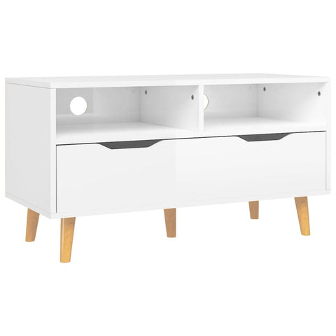 vidaXL Scandinavian Style TV Stand - High Gloss White, Modern Design Media Storage, Home Entertainment Unit, Practical Engineered Wood, Measures 35.4"x15.7"x19.1"