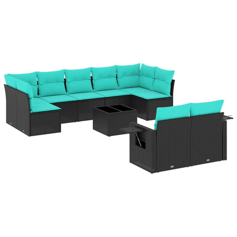 vidaXL Patio Sofa Set with Cushions 10 Piece, Outdoor Conversation Set, Sectional Sofa for Balcony Garden, Modern Style, Black Poly Rattan