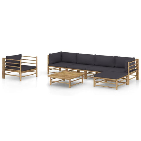 vidaXL 6-Piece Bamboo Patio Lounge Set with Dark Gray Cushions - Modular Set with Sofas and Table - Comfortable Outdoor Furniture with Washable Covers