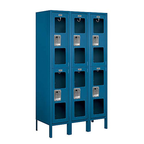 Salsbury Industries S-62355BL-A 12" Double Tier, 3 Wide x 5 Feet High x 15 Inches Deep, Assembled See-Through Metal Locker, Blue