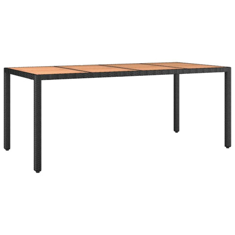 vidaXL Garden Dining Table with Wooden Top Black Poly Rattan and Solid Acacia Wood Outdoor Furniture for 6 People Rectangular Shape Modern Design Patio Or Balcony Tables Tops