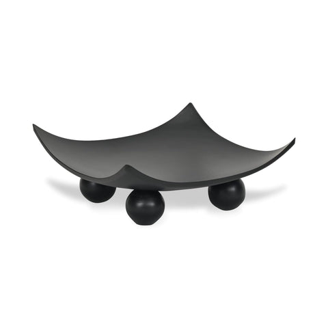 Clyne Curved Black Wood Tray on Wood Orbs – Large 11-Inch Square Wooden Tray, Elegant Black Finish, Modern Design, Ideal for Living Room or Tabletop – by Cheungs