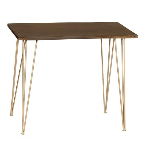 Lila Live Edge Bar Table: Elm Finish/Gold Metal Frame