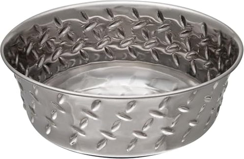 Loving Pets Diamond Plated Dog Bowl with Non-Skid Bottom, 2-Quart, Silver