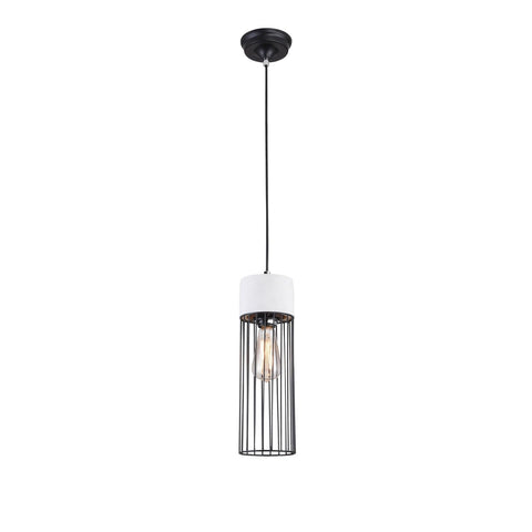 BETHEL Light Grey Cement Frame Single Pendant Light with A Black Metal CAGE Shade