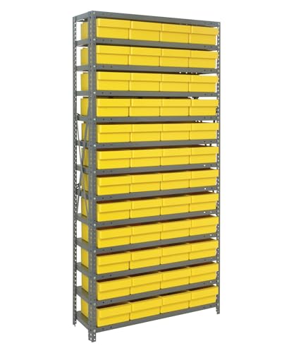 Quantum Storage Systems 1275-701YL Solid Heavy Duty 13 Shelves 48 Super Tuff Euro Yellow Bins 75" H x 36" W x 12" D