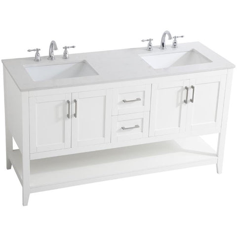 Elegant Kitchen and Bath 60 inch Double Bathroom Vanity Cabinet - White