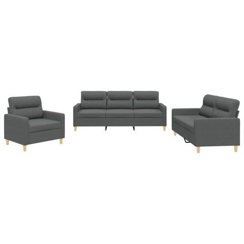 vidaXL 3-Piece Dark Gray Sofa Set with Cushions- Modern Fabric Seating for Office, Living Room, or Lounge
