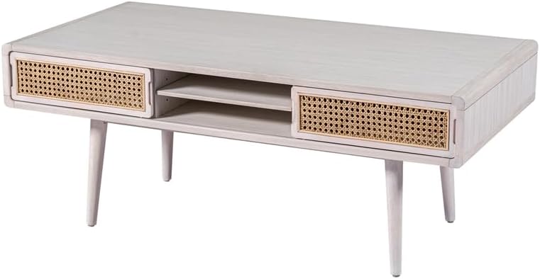 Boraam Wood Cambria Coffee Table - Zebrano Whitewash/Natural Cane Finish