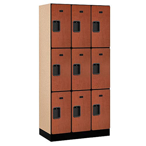 Salsbury Industries 3-Tier Designer Wood Locker with Three Wide Storage Units, 6-Feet High by 18-Inch Deep, Cherry