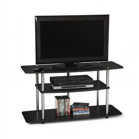 Fast Furnishings 3-Tier Flat Screen TV Stand in Black Wood Grain/Stainless Steel