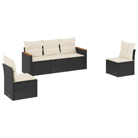 vidaXL Patio Sofa Set with Cushions 5 Piece, Outdoor Conversation Set, Sectional Sofa for Balcony Garden, Modern Style, Black Poly Rattan