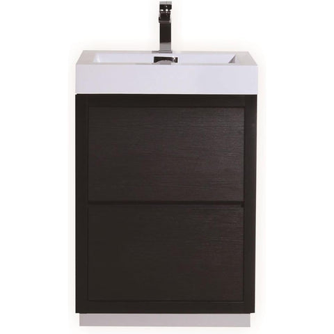 Oakestry Bliss 24 Inch Floor Mounted Bathroom Vanity Black Finish Modern Freestanding Cabinet with Integrated Ceramic Sink and Soft Close Drawers for Small Bathrooms