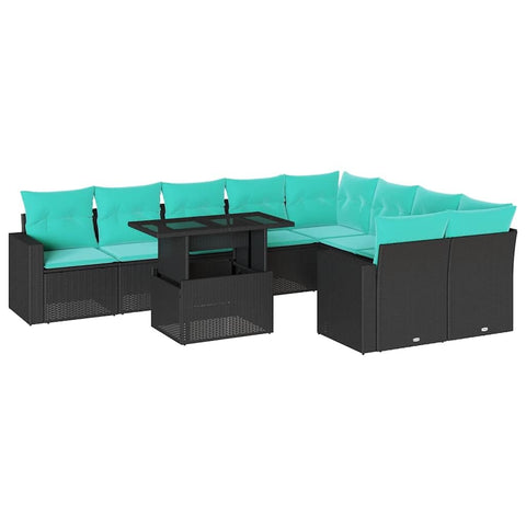 vidaXL 10 Piece Garden Sofa Set with Cushions Black Poly Rattan