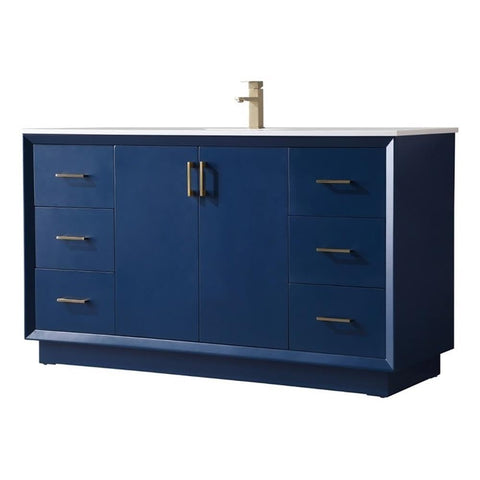 Elegant Kitchen and Bath Hayes 60" Solid Wood Single Bathroom Vanity in Blue