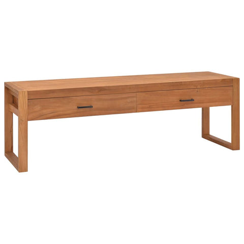 vidaXL Solid Teak Wood TV Cabinet 120Cm Modern Design with 2 Drawers for Living Room & Bedroom Natural Finish Media Stand Unit Entertainment Centre Wooden Sideboard