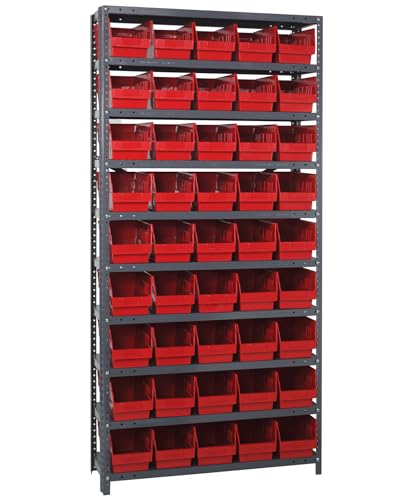 Quantum Storage Systems 1875-204RD Store More Steel Shelving Unit with 6" Shelf Bins, 18" D x 36" W x 75" H, Red