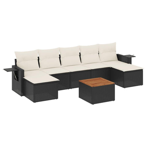 vidaXL Patio Sofa Set with Cushions 8 Piece, Outdoor Conversation Set, Sectional Sofa for Balcony Garden, Patio Furniture, Black Poly Rattan