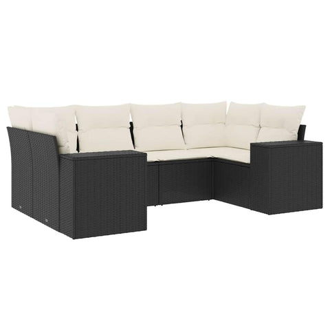vidaXL 6 Piece Garden Sofa Set with Cushions Black Poly Rattan Modular Outdoor Lounge Seating Furniture Patio Cushion Sectional Weather Resistant Large Conversation