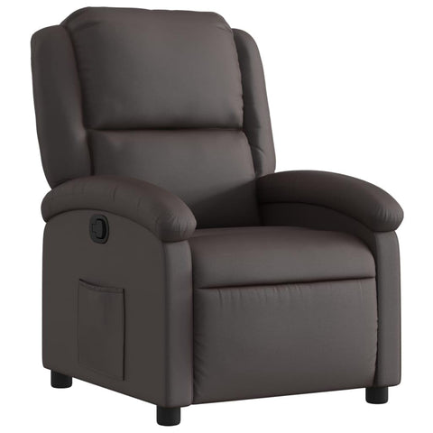 vidaXL Dark Brown Real Leather Recliner Chair-Wingback Manual Armchair with Side Pocket for Living Room, Bedroom, Lounge Comfort