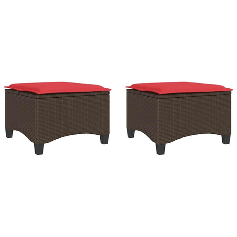 vidaXL Patio Stools with Cushions 2 pcs Brown 21.7"x21.7"x14.2" Poly Rattan, Garden Stool, Garden Seating, Outdoor Stool, Garden seat, Outdoor Seating