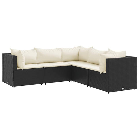 vidaXL Patio Lounge Set with Cushions 6 Piece, Sectional Sofa for Garden, Outdoor Conversation Set, Patio Furniture, Modern Style, Black Poly Rattan