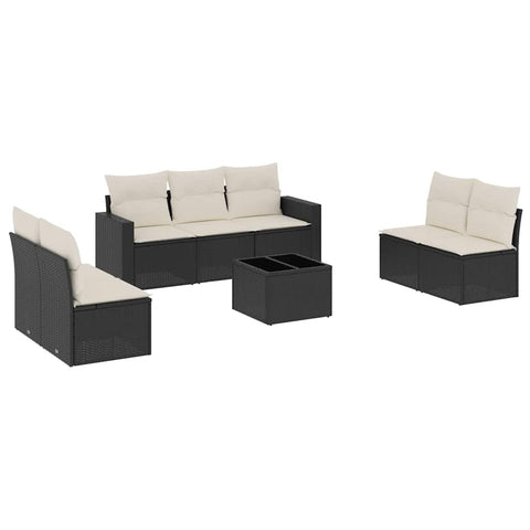 vidaXL Patio Sofa Set with Cushions 8 Piece, Sectional Sofa with Glass Table, Outdoor Conversation Set, Patio Furniture, Black Poly Rattan