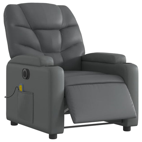 vidaXL Electric Massage Recliner Chair - Gray Faux Leather Armchair with Cup Holders, Vibration Massage, Electric Reclining, USB Powered