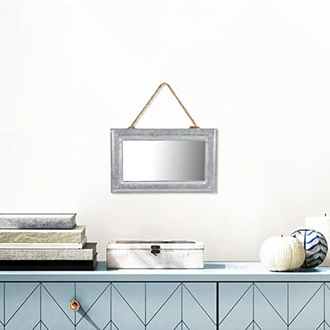 Cheung's FP-3598 Rectangular Mirror with Galvanized Metal Frame and Hanging Rope, Silver