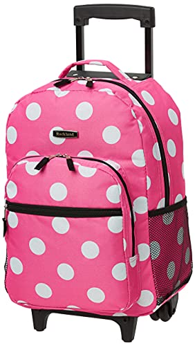 Rockland Double Handle Rolling Backpack, Pink Dots, 17"