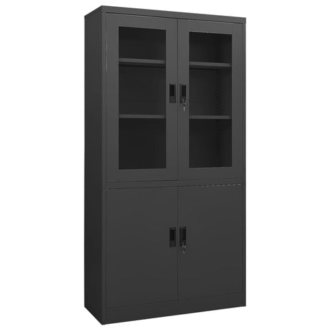 vidaXL Office Cabinet Anthracite Steel, Tempered Glass Large