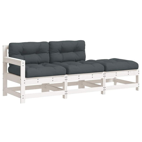 vidaXL Solid Pine Wood Middle Sofa with Soft Cushions and Stable Plywood Slats - White Color, Suitable for Garden, Patio and Terrace