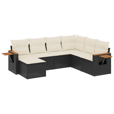 vidaXL Patio Sofa Set with Cushions 7 Piece, Outdoor Conversation Set, Sectional Sofa for Balcony Garden, Modern Style, Black Poly Rattan