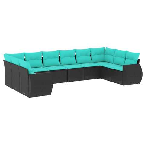 vidaXL Patio Sofa Set with Cushions 10 Piece, Outdoor Conversation Set, Sectional Sofa for Balcony Garden, Modern Style, Black Poly Rattan