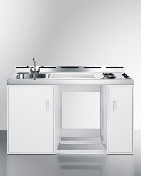 Summit C699EL 2 Burner Electric Combination Kitchen with White Cabinet and Stainless Steel Top (Refrigerator Not Included)