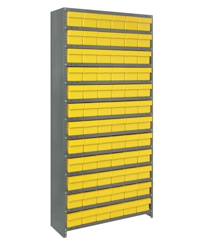 Quantum Storage Systems CL1875-602YL Closed Shelving System with Super Tuff Euro Drawers, 72 QED602 Shelf Bins, 18" D x 36" W x 75" H, Yellow
