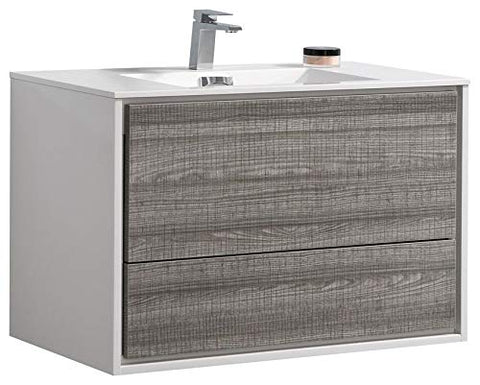 Kube DL36-HGASH DeLusso 36" Ash Gray Wall Mount Modern Bathroom Vanity