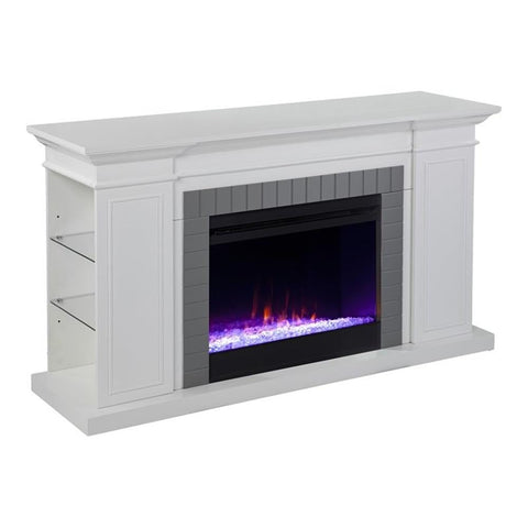 SEI Furniture Rylana Bookcase Color Changing Fireplace, White