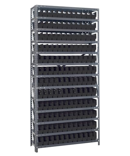 Quantum Storage Systems 1275-100BK Solid Heavy Duty 13 Shelves 144 Economy Black Bins 75" H x 36" W x 12" D