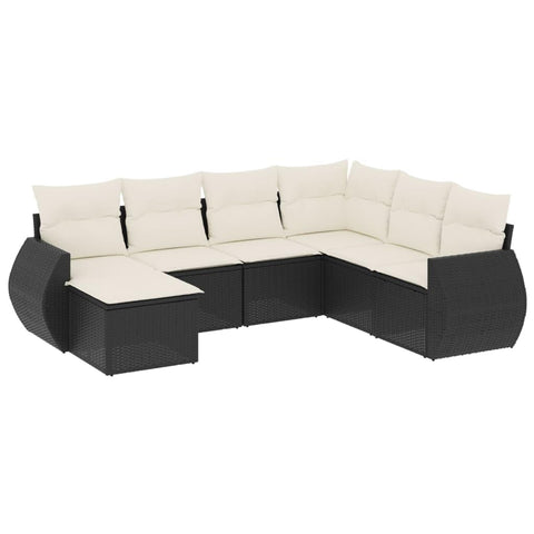 vidaXL Patio Sofa Set with Cushions 7 Piece, Outdoor Conversation Set, Sectional Sofa for Balcony Garden, Modern Style, Black Poly Rattan