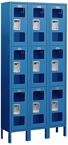 Salsbury Industries Assembled 3-Tier See-Through Metal Locker with Three Wide Storage Units, 6-Feet High by 15-Inch Deep, Blue