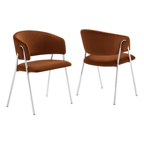 Modway Nella Performance Velvet Barrel Dining Chairs Set of 2 in Rust Silver - Velvet Retro Club Kitchen Chairs with Metal Legs - Mid Century Modern Living Room Accent Armchairs