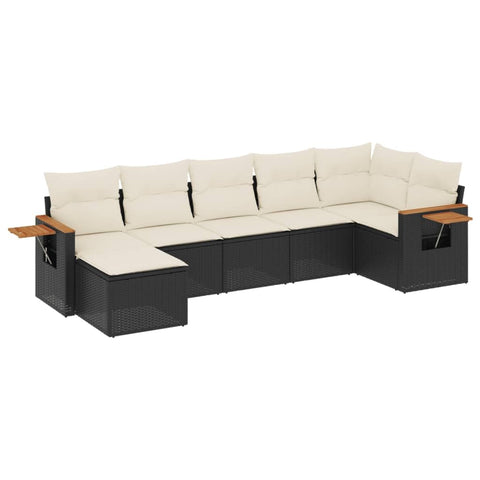 vidaXL Patio Sofa Set with Cushions 7 Piece, Outdoor Conversation Set, Sectional Sofa for Balcony Garden, Modern Style, Black Poly Rattan