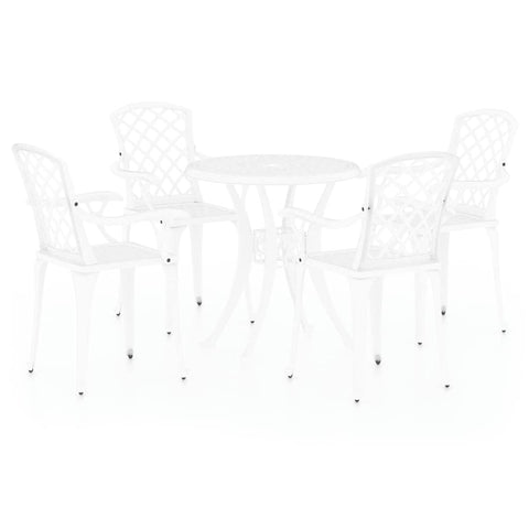 vidaXL 5 Piece Bistro Set - White Cast Aluminum Patio Garden Furniture Set with Round Table and 4 Chairs, Elegant Design, Weather and Rust-Resistant, Umbrella Hole Feature
