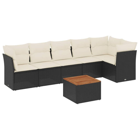 vidaXL Patio Sofa Set with Cushions 7 Piece, Outdoor Conversation Set, Patio Furniture Set for Balcony Garden, Modern Style, Black Poly Rattan