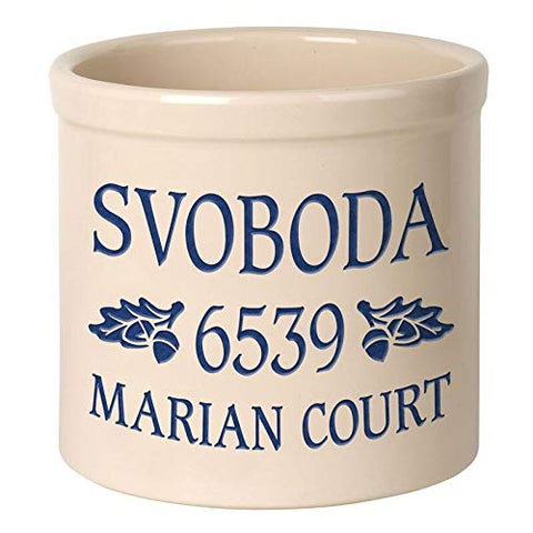 Whitehall 2528DB Personalized Oak Leaf 2 Gallon Stoneware Crock with Ceramic Material in Blue 9.75 x 9.75 x 9
