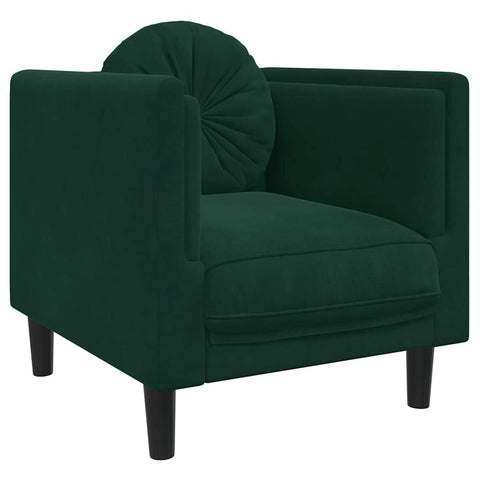 vidaXL Velvet Accent Sofa Chair - Dark Green, Living Room Armchair with Cushion and Pillow, 28x30.3x27.6 inch, Comfort Seating
