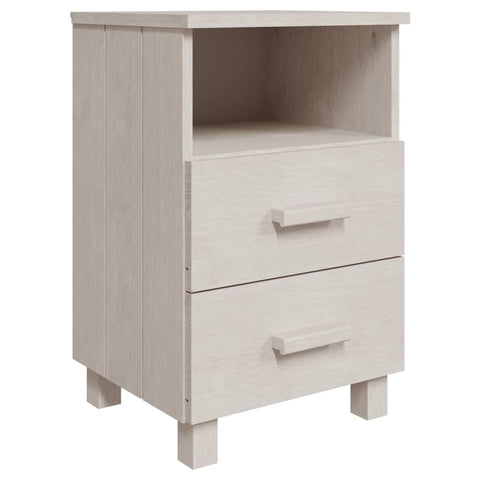 vidaXL HAMAR Solid Wood Bedside Cabinet in White, 15.7"x13.8"x24.4" Size, Pine Wooden Nightstand with Two Drawers and One Open Compartment