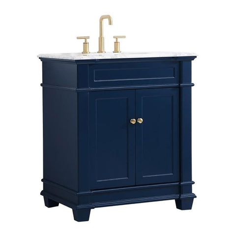 Elegant Decor Wesley 30" Steel and Solid Wood Single Bathroom Vanity Set in Blue