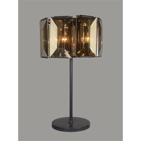 Moti Eva Table Lamp in Antique Bronze Metal with Amber Finished Glass Shade